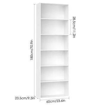 FOTOSOK 6-Tier Open Bookcase and Bookshelf, Freestanding Display Storage Shelves Tall Bookcase for Bedroom, Living Room and Office, White