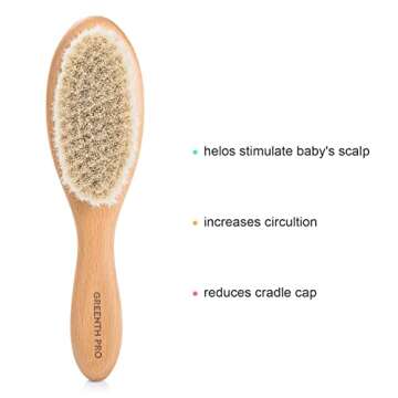 GREENTH PRO Wooden Baby Hair Brush,Natural Beech Wood and Soft Goat Bristles,Soft Bush For Toddlers, Infants, Boys, Girls