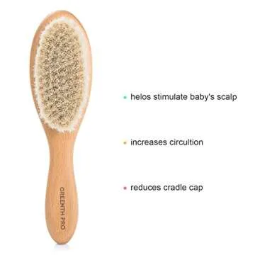 GREENTH PRO Wooden Baby Hair Brush,Natural Beech Wood and Soft Goat Bristles,Soft Bush For Toddlers, Infants, Boys, Girls