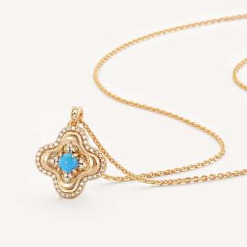 MEVECCO Dainty Gold Clover Pendant Necklace for Women Turquoise Necklace 18K Gold Plated Four Leaf C...