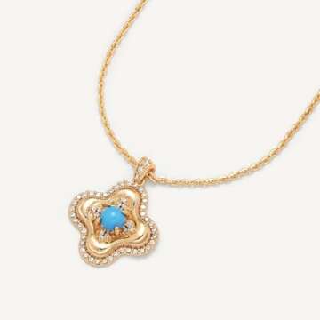 MEVECCO Dainty Gold Clover Pendant Necklace for Women Turquoise Necklace 18K Gold Plated Four Leaf Clover Necklace Handmade Cubic Zircon Necklace for Her Jewelry Gift