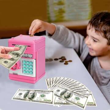 Renvdsa Electronic Piggy Bank for Kids 6 7 8 9 10 11 12 13 Year Old Girl Birthday Gifts Fun Toy for Age 6-13 for Kids to Save Cash and Coins (Pink)