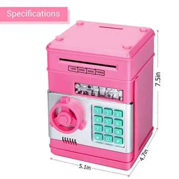 Renvdsa Electronic Piggy Bank for Kids 6 7 8 9 10 11 12 13 Year Old Girl Birthday Gifts Fun Toy for Age 6-13 for Kids to Save Cash and Coins (Pink)
