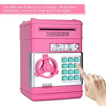 Renvdsa Electronic Piggy Bank for Kids 6 7 8 9 10 11 12 13 Year Old Girl Birthday Gifts Fun Toy for Age 6-13 for Kids to Save Cash and Coins (Pink)