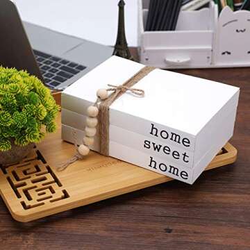 White Decorative Book,Decorative Farmhouse Books, Paperback Book for Modern Decor,Home|Sweet|Home(Set of 3 ) Stacked Books for Decorating Coffe Tables and Shelves, Rustic Home Book Decor