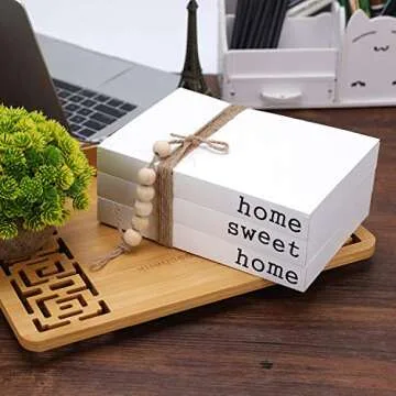 White Decorative Book,Decorative Farmhouse Books, Paperback Book for Modern Decor,Home|Sweet|Home(Set of 3 ) Stacked Books for Decorating Coffe Tables and Shelves, Rustic Home Book Decor