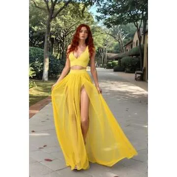 Chic Women’s 2 Piece Chiffon Maxi Dress with High Split