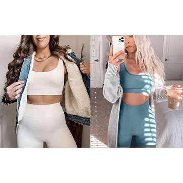 Beaufident Workout Sets for Women 2 Pieces Outfits High Waisted Yoga Shorts with Removable Paded Bra Crop Top Gym Sets Merigold