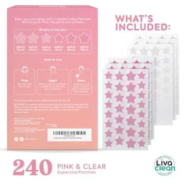 LivaClean Star Blemish Patches (240CT) - Salicylic Acid & Tea Tree Oil, Clear & Pink Pimple Patch Cu...