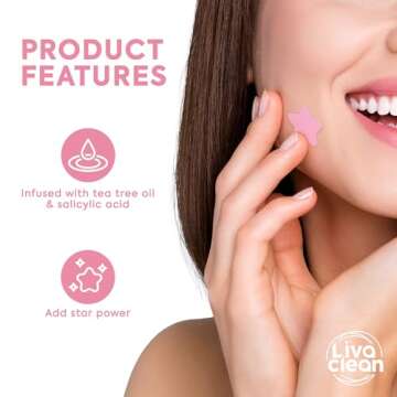 LivaClean Star Blemish Patches (240CT) - Salicylic Acid & Tea Tree Oil, Clear & Pink Pimple Patch Cute, Acne Star, Cute Pimple Skincare, Patches for Face, Blemish Patch