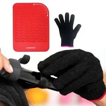 Flat Iron Travel Mat, Curling Iron Counter Protector with Heat Resistant Glove for Curling Irons, Hair Straightener, Flat Irons and Hair Styling Tools, 9” x 6.5”, Red