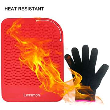 Flat Iron Travel Mat, Curling Iron Counter Protector with Heat Resistant Glove for Curling Irons, Hair Straightener, Flat Irons and Hair Styling Tools, 9” x 6.5”, Red
