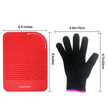 Flat Iron Travel Mat, Curling Iron Counter Protector with Heat Resistant Glove for Curling Irons, Hair Straightener, Flat Irons and Hair Styling Tools, 9” x 6.5”, Red