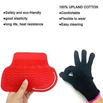 Flat Iron Travel Mat, Curling Iron Counter Protector with Heat Resistant Glove for Curling Irons, Hair Straightener, Flat Irons and Hair Styling Tools, 9” x 6.5”, Red