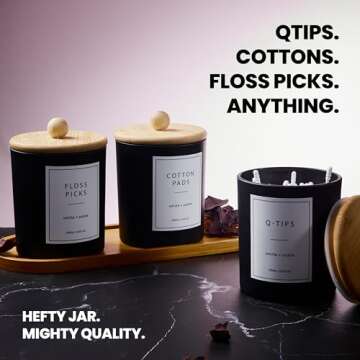 White + Sable (3 Pack Black Qtip Holder, Bathroom Cotton Ball and Qtip Organizer, cotton swabs holder, Qtip and Cotton Ball Holders for Bathroom