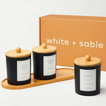 White + Sable (3 Pack Black Qtip Holder, Bathroom Cotton Ball and Qtip Organizer, cotton swabs holder, Qtip and Cotton Ball Holders for Bathroom