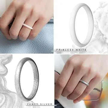 ThunderFit Stackable Silicone Wedding Rings for Women, Thin Rubber Engagement Bands 2.5mm Wide 1.8mm Thick - 1/2/3/4/5/7 Variety Multipack
