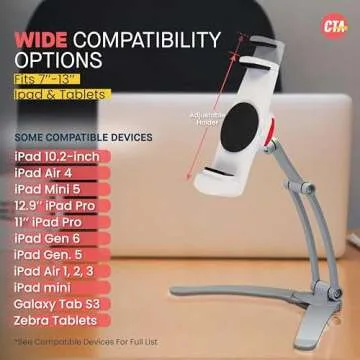 3-in-1 iPad Tablet Mount – CTA Multipurpose Universal Tablet Mount Holder for All iPad Tablets 7-13" - Made for Wall Mount - Under Cabinet & Desk Mount - Silver - (PAD-KMS)