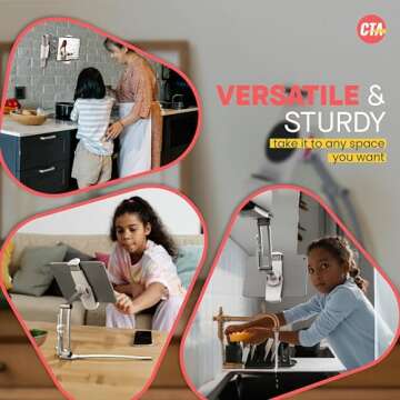 3-in-1 iPad Tablet Mount – CTA Multipurpose Universal Tablet Mount Holder for All iPad Tablets 7-13" - Made for Wall Mount - Under Cabinet & Desk Mount - Silver - (PAD-KMS)