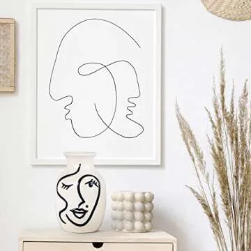 Minimalist Floral Face Vase, Decorative Flower Ceramic Vase for Living Room Home Decoration Centerpiece (White and Black) (VASE-B)