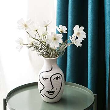 Minimalist Floral Face Vase, Decorative Flower Ceramic Vase for Living Room Home Decoration Centerpiece (White and Black) (VASE-B)