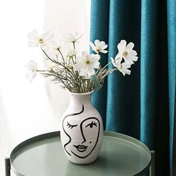 Minimalist Floral Face Vase, Decorative Flower Ceramic Vase for Living Room Home Decoration Centerpiece (White and Black) (VASE-B)