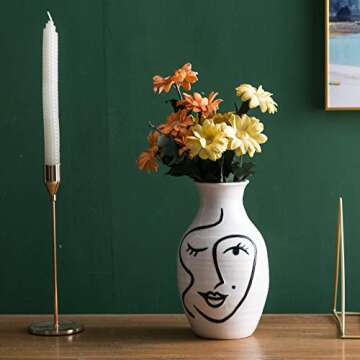 Minimalist Floral Face Vase, Decorative Flower Ceramic Vase for Living Room Home Decoration Centerpiece (White and Black) (VASE-B)