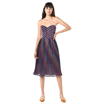 Dress the Population Women's Rosalie Strapless Fit & Flare Dress in Metallic Cobalt Multi