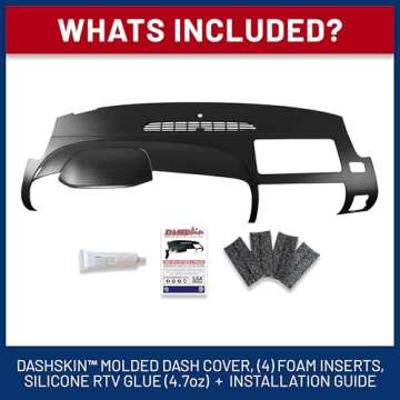 DashSkin One Piece Molded Dash Cover Cap Compatible with 2007-2013 Silverado/Sierra w/Dual Glovebox Dashboards in Ebony/Black - Made in The USA
