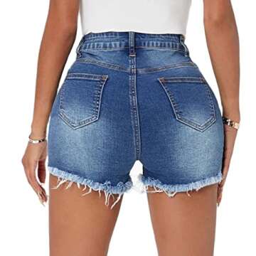 Tunlaud Women High Waisted Ripped Stretchy Hot Jeans Shorts Summer Distressed Frayed Raw Hem Denim S...