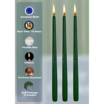 Hyoola Tall Taper Candles - 12 Inch Hunter Green Elegance