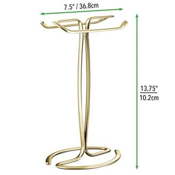 mDesign Metal Countertop Hand Towel Holder - Double-Sided Stand for Bathroom and Vanity Hand Towels and Small Guest Towels - Counter Towel Holder for Bathroom - Spira Collection, Soft Brass