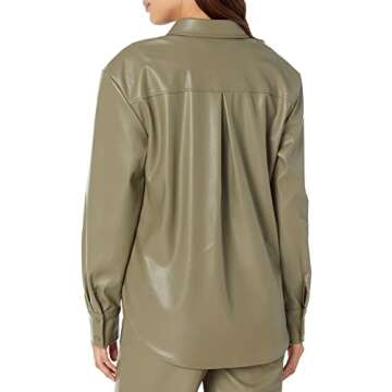 The Drop Women's @lisadnyc Faux Leather Long Shirt Jacket, Olive, M