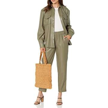 The Drop Women's @lisadnyc Faux Leather Long Shirt Jacket, Olive, M
