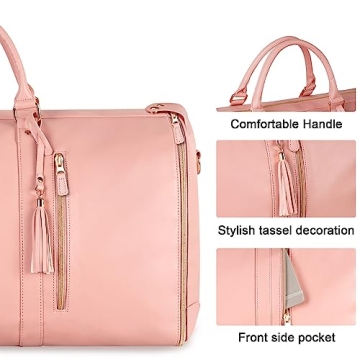 Ytonet Carry On Garment Bag, Large PU Leather Garment Duffle Bag for Women, Waterproof Convertible Garment Bags for Travel with Shoe Pouch, 2 in 1 Hanging Suitcase Dress Suit Travel Bags, Pink