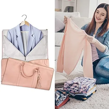 Ytonet Carry On Garment Bag, Large PU Leather Garment Duffle Bag for Women, Waterproof Convertible Garment Bags for Travel with Shoe Pouch, 2 in 1 Hanging Suitcase Dress Suit Travel Bags, Pink