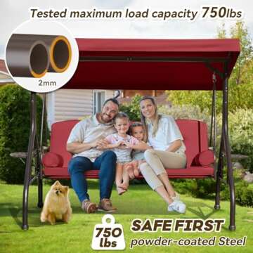 Yalissey 3 in 1 Outdoor Porch Swing with Adjustable Canopy, 3 Seat Outdoor Swing for Adults, Patio S...