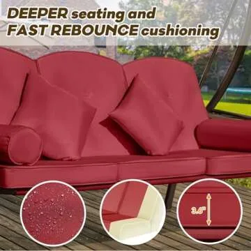 Yalissey 3 in 1 Outdoor Porch Swing with Adjustable Canopy, 3 Seat Outdoor Swing for Adults, Patio Swing Chair with Thickened Cushions,Pillows & Cup Holders for Backyard, Porch, Garden (Wine Red)