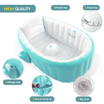 Inflatable Baby Bathtub with Air Pump, Baby Bath Tub Toddler Bathtub, Foldable Shower Basin for Newb...
