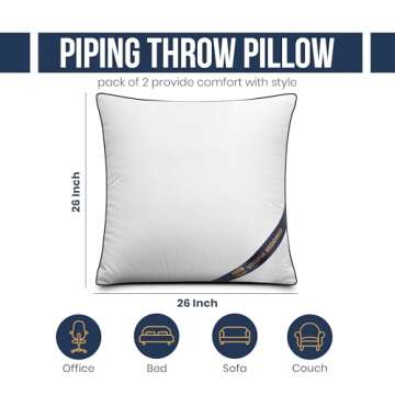 Utopia Bedding Throw Pillow Inserts (Pack of 2, White), 26 x 26 Inches Decorative Indoor Pillows for...