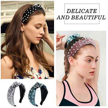 Ftotwhsen Pearl Headbands for Women, Wide Headbands Knotted Headbands for Women, Headbands for Women Hair, Women Headbands Fashion Turban Headbands Hair Hoops Hair Accessories for Women and Girls