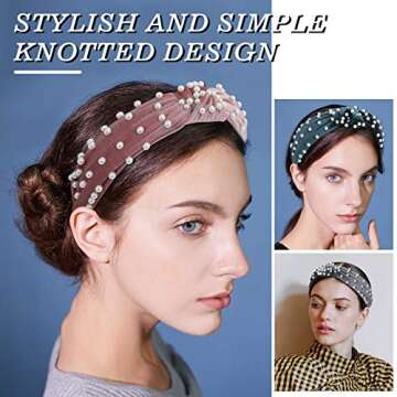 Ftotwhsen Pearl Headbands for Women, Wide Headbands Knotted Headbands for Women, Headbands for Women Hair, Women Headbands Fashion Turban Headbands Hair Hoops Hair Accessories for Women and Girls