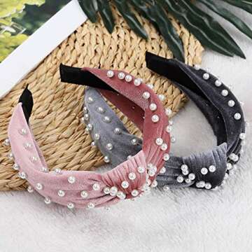 Ftotwhsen Pearl Headbands for Women, Wide Headbands Knotted Headbands for Women, Headbands for Women Hair, Women Headbands Fashion Turban Headbands Hair Hoops Hair Accessories for Women and Girls