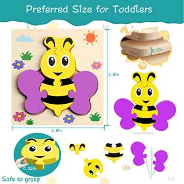 Wooden Puzzles for Toddlers 1-3 Learning Sensory Toys Gifts for 1 2 3 Year Old Girls Boys 6 Animal S...