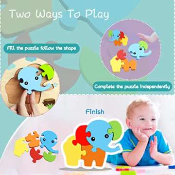 Wooden Puzzles for Toddlers 1-3 Learning Sensory Toys Gifts for 1 2 3 Year Old Girls Boys 6 Animal Shape Jigsaw Toddler Puzzles Ages 2-4 Baby Educational STEM Montessori Toys Preschool Building Games