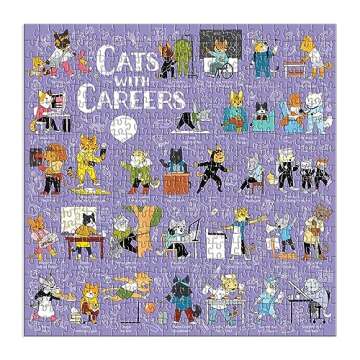 Galison Cats with Careers Puzzle, 500 Pieces, 20” x 20” – Cat Jigsaw Puzzle with an Amusing Illustration – Thick Sturdy Pieces, Challenging Family Activity, Makes a Great Gift