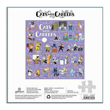 Galison Cats with Careers Puzzle, 500 Pieces, 20” x 20” – Cat Jigsaw Puzzle with an Amusing Illustration – Thick Sturdy Pieces, Challenging Family Activity, Makes a Great Gift