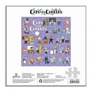 Galison Cats with Careers Puzzle, 500 Pieces, 20” x 20” – Cat Jigsaw Puzzle with an Amusing Illustration – Thick Sturdy Pieces, Challenging Family Activity, Makes a Great Gift