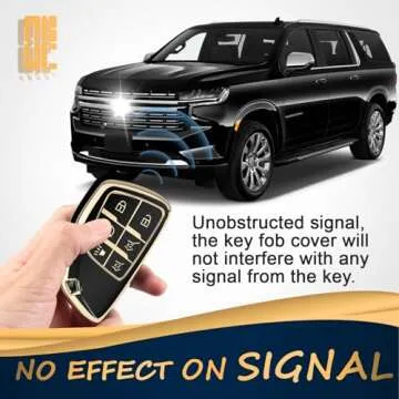 QBUC for Chevy Key Fob Cover with Keychain Soft TPU Protection Case Compatible with 2021-2025 Chevy Tahoe Suburban GMC Yukon Denali Silverado 6-Buttons(Gold Trim Black)