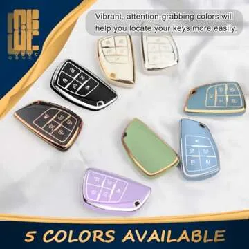 QBUC for Chevy Key Fob Cover with Keychain Soft TPU Protection Case Compatible with 2021-2025 Chevy Tahoe Suburban GMC Yukon Denali Silverado 6-Buttons(Gold Trim Black)